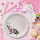 roze kaneel roos witte florale bruiloft papieren bordje (Feest)