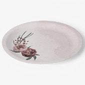 roze kaneel roos witte florale bruiloft papieren bordje (Gekanteld)