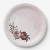 roze kaneel roos witte florale bruiloft papieren bordje (Voorkant)