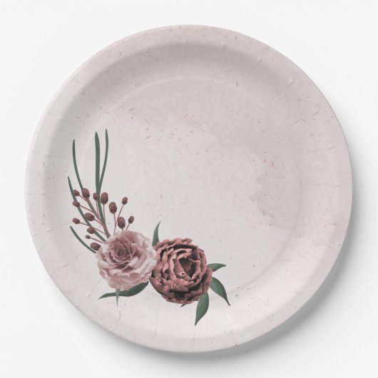 roze kaneel roos witte florale bruiloft papieren bordje (Voorkant)