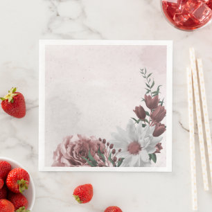 roze kaneel roos witte florale bruiloft servet