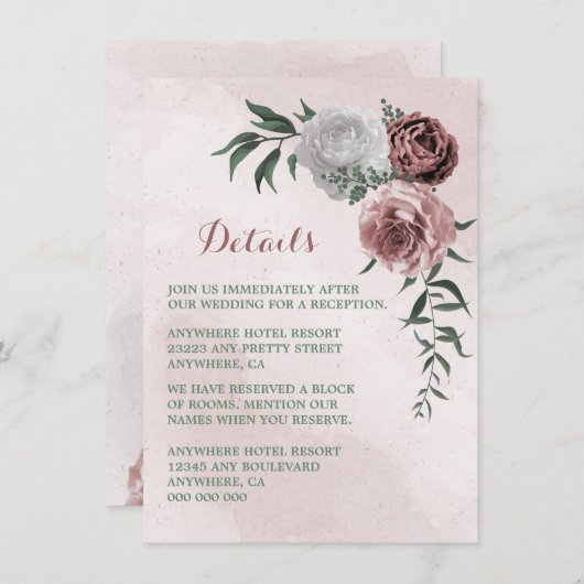 roze kaneel roos witte florale details informatiekaartje (Voorkant / Achterkant)