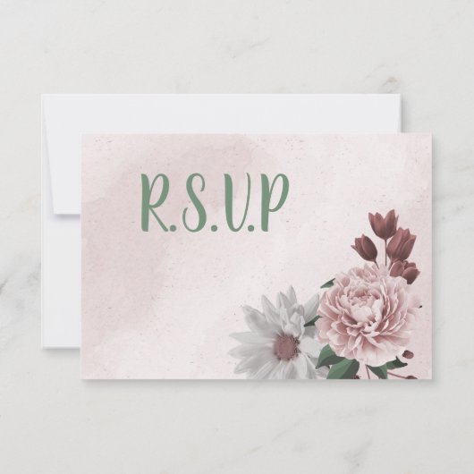 roze kaneel roos witte griesmeel keuze RSVP kaartje (Achterkant)