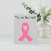 Roze kankerwaarschuwing lint uitnodiging briefkaart (Staand voorkant)