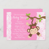 Roze Kant Aap Baby Meisje Douche Kaart (Voorkant / Achterkant)