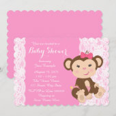 Roze Kant Aap Baby Meisje Douche Kaart (Voorkant / Achterkant)