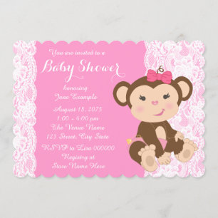 Roze Kant Aap Baby Meisje Douche Kaart