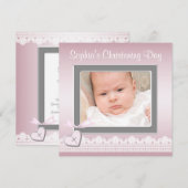 Roze Kant Baby Meisje Foto Doop Kaart (Voorkant / Achterkant)
