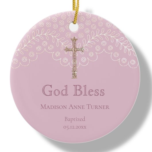 Roze kant | Baptisme keramisch Ornament