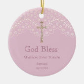 Roze kant | Baptisme keramisch Ornament (Voorkant)