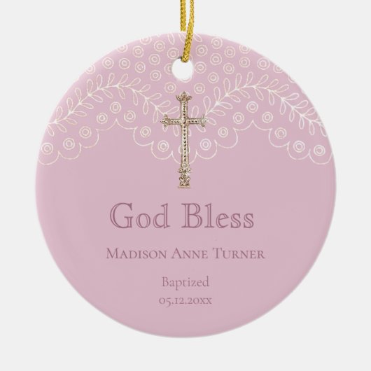 Roze kant | Baptisme keramisch Ornament (Voorkant)