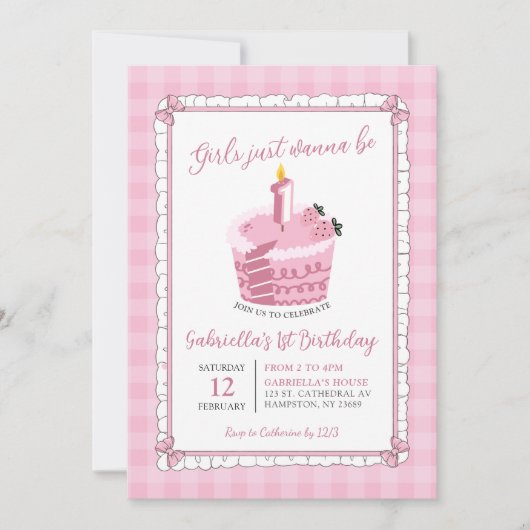 Roze kant boog meisje wil gewoon een verjaardag zi kaart (Voorkant)