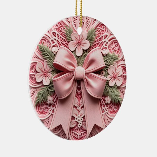  Roze Kant Bow Keramisch Ornament (Rechts)