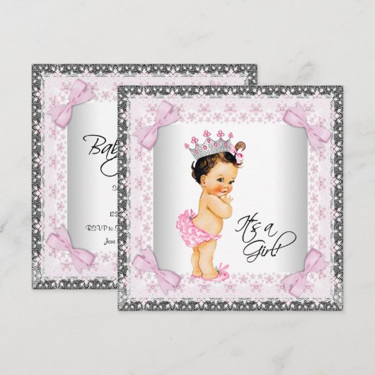 Roze Kant Bows Girly Princess Baby shower Kaart (Voorkant / Achterkant)