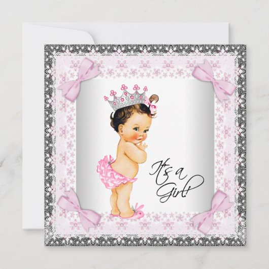 Roze Kant Bows Girly Princess Baby shower Kaart (Voorkant)