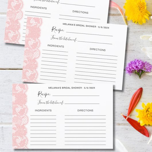 Roze Kant Bruidsbruiloft Receptkaarten