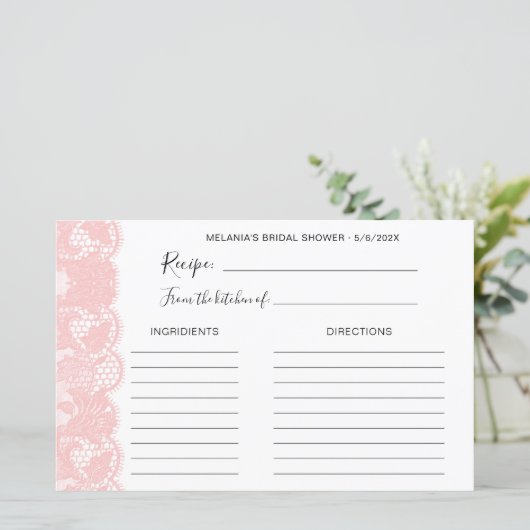 Roze Kant Bruidsbruiloft Receptkaarten (Staand voorkant)