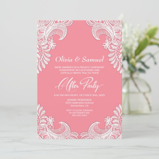 Roze kant bruiloft na partij kaart (Staand voorkant)