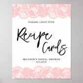 Roze kant bruiloftsrecept kaartjes bord  poster (Voorkant)