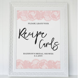Roze kant bruiloftsrecept kaartjes bord  poster