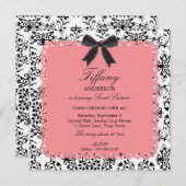 Roze Kant & BW Damask met Bow Sweet 16 Kaart (Voorkant / Achterkant)