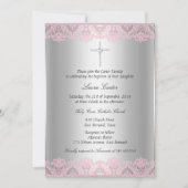 Roze kant & Cross Baptism/Christening Uitnodiging (Voorkant)
