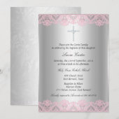 Roze kant & Cross Baptism/Christening Uitnodiging (Voorkant / Achterkant)
