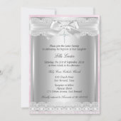 Roze kant Cross Baptism/Christening Uitnodiging (Voorkant)