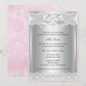 Roze kant Cross Baptism/Christening Uitnodiging (Voorkant / Achterkant)