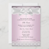  roze kant & cross-baptisme uitnodigen kaart (Voorkant)