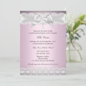  roze kant & cross-baptisme uitnodigen kaart (Staand voorkant)