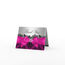 Roze Kant Damast & Strik Bedanktkaart