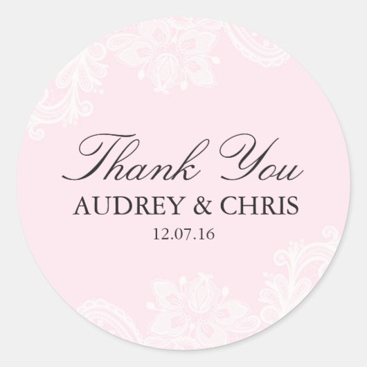  roze kant dank u bruiloft Sticker (Voorkant)