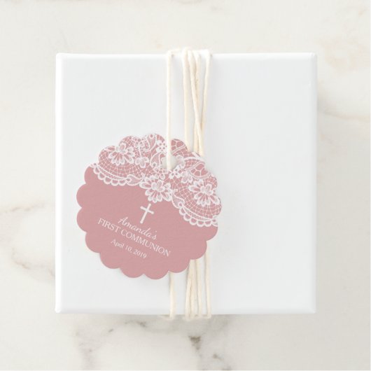 Roze Kant Eerste Heilige Communie Bedankjes Labels (In situ)