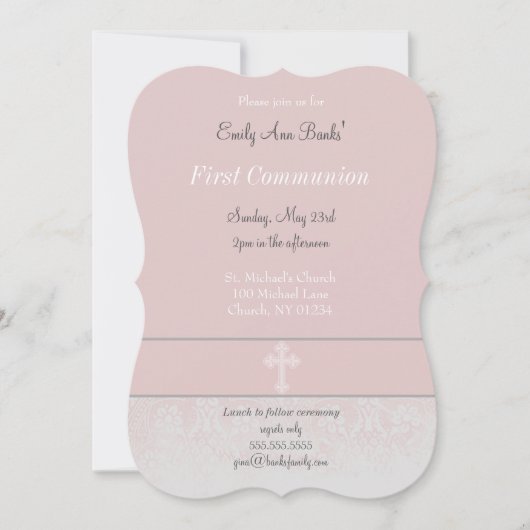 Roze kant Eerste Heilige Communie Kaart (Voorkant)