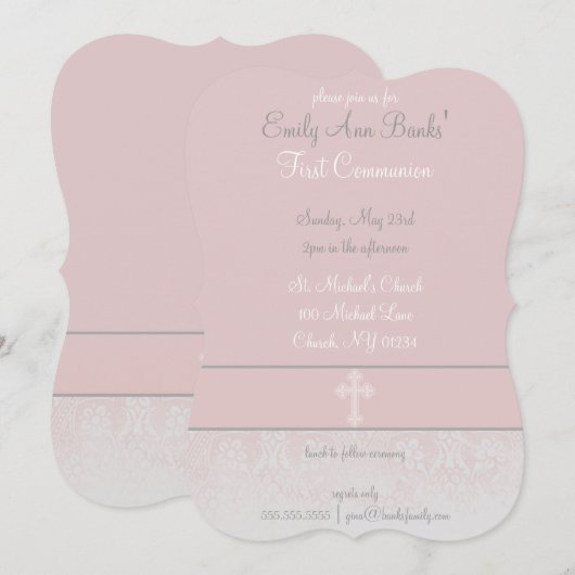 Roze kant Eerste Heilige Communieontwerp Kaart (Voorkant / Achterkant)
