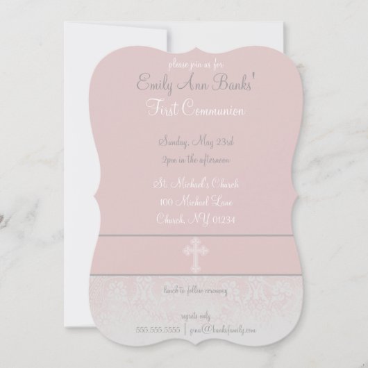 Roze kant Eerste Heilige Communieontwerp Kaart (Voorkant)