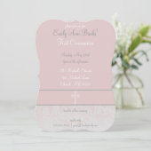 Roze kant Eerste Heilige Communieontwerp Kaart (Staand voorkant)