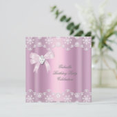 Roze kant Elegant Birthday Party Diamond Bow Kaart (Staand voorkant)