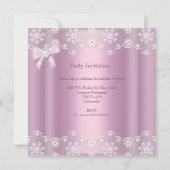Roze kant Elegant Birthday Party Diamond Bow Kaart (Achterkant)