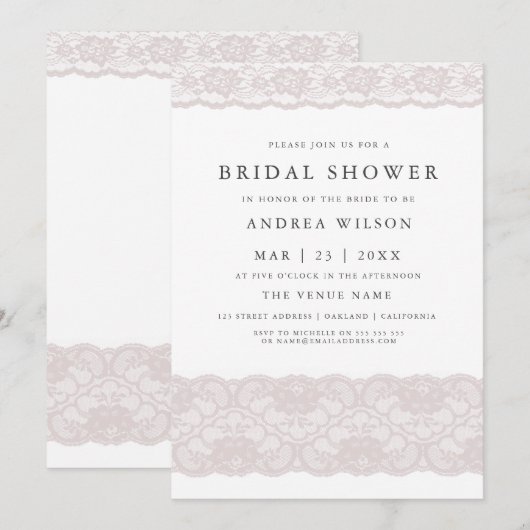 Roze kant Elegant Moderne Bridal Shower Uitnodigin Kaart (Voorkant / Achterkant)