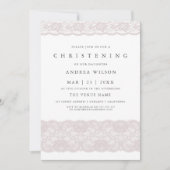 Roze Kant Elegante Baby Meisje Doop Uitnodiging (Voorkant)