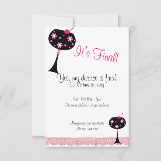 Roze kant en een Big Drink Divorce Party Invitatio Kaart (Voorkant)