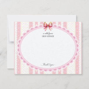 Roze Kant en Gouden Lint Briefpapier Bedankt Notitiekaartje