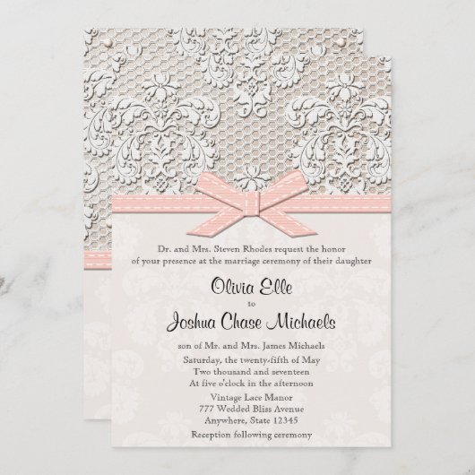 Roze kant en parelbruin kaart (Voorkant / Achterkant)