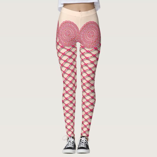 Roze kant en visnet-Leggings Leggings (Voorkant)