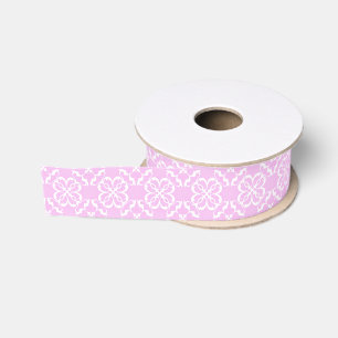 Roze kant en wit bloemmotief in latticepatroon grosgrain lint