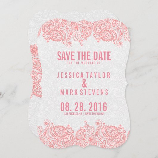 Roze kant en witte schade slaan de datum op save the date (Voorkant / Achterkant)