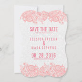 Roze kant en witte schade slaan de datum op save the date (Voorkant)