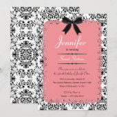 Roze Kant en Zwart & Wit Damask Sweet 16 5x7 Kaart (Voorkant / Achterkant)